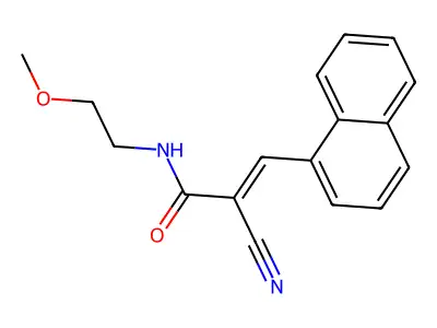 2-cyano-N-(2-methoxyethyl)-3-(naphthalen-1-yl)prop-2-enamide structure
