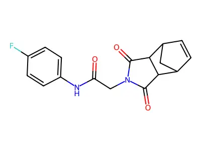 2-(1,3-dioxo-1,3,3a,4,7,7a-hexahydro-2H-4,7-methanoisoindol-2-yl)-N-(4-fluorophenyl)acetamide structure