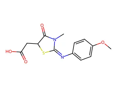 (2-[(4-Methoxyphenyl)imino]-3-methyl-4-oxo-1,3-thiazolidin-5-yl)acetic acid structure