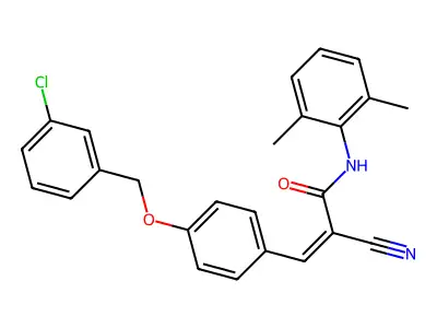 (Z)-3-[4-[(3-chlorophenyl)methoxy]phenyl]-2-cyano-N-(2,6-dimethylphenyl)prop-2-enamide structure