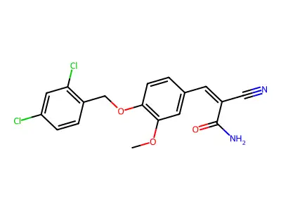 (Z)-2-cyano-3-[4-[(2,4-dichlorophenyl)methoxy]-3-methoxyphenyl]prop-2-enamide structure
