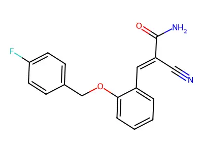 (E)-2-cyano-3-[2-[(4-fluorophenyl)methoxy]phenyl]prop-2-enamide structure