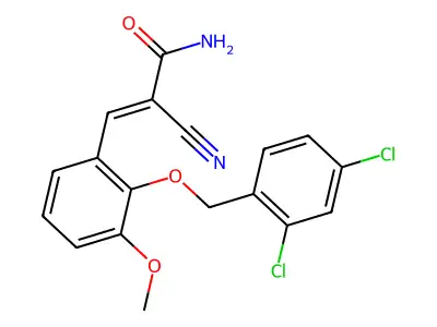 (E)-2-cyano-3-[2-[(2,4-dichlorophenyl)methoxy]-3-methoxyphenyl]prop-2-enamide structure