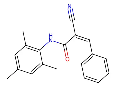 (Z)-2-cyano-3-phenyl-N-(2,4,6-trimethylphenyl)prop-2-enamide structure