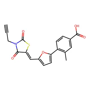 4-(5-{(Z)-[2,4-dioxo-3-(prop-2-yn-1-yl)-1,3-thiazolidin-5-ylidene]methyl}furan-2-yl)-3-methylbenzoic acid structure