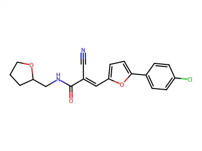 (E)-3-(5-(4-chlorophenyl)furan-2-yl)-2-cyano-N-((tetrahydrofuran-2-yl)methyl)acrylamide structure