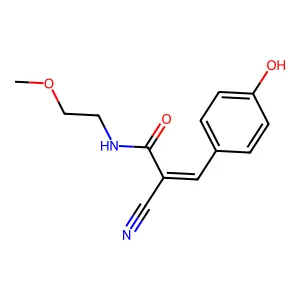 2-cyano-3-(4-hydroxyphenyl)-N-(2-methoxyethyl)prop-2-enamide structure