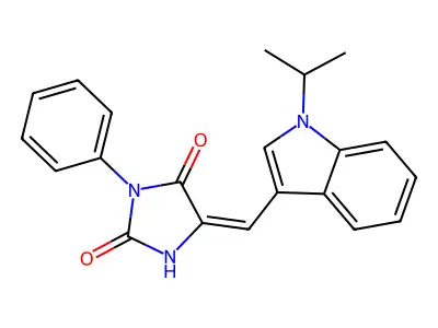 (5E)-3-phenyl-5-[(1-propan-2-ylindol-3-yl)methylidene]imidazolidine-2,4-dione structure