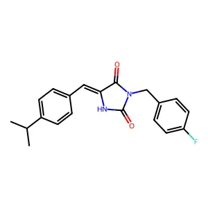 (5E)-3-(4-fluorobenzyl)-5-[4-(propan-2-yl)benzylidene]imidazolidine-2,4-dione structure