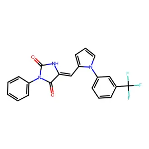 (5E)-3-phenyl-5-({1-[3-(trifluoromethyl)phenyl]-1H-pyrrol-2-yl}methylidene)imidazolidine-2,4-dione structure