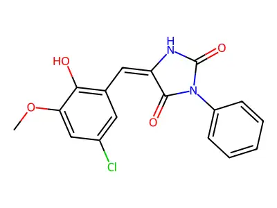 (5E)-5-(5-chloro-2-hydroxy-3-methoxybenzylidene)-3-phenylimidazolidine-2,4-dione structure