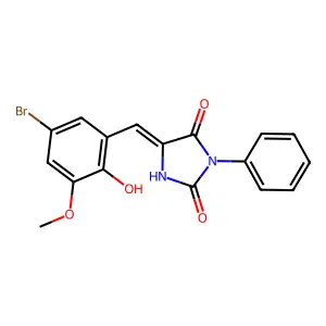 (5E)-5-(5-bromo-2-hydroxy-3-methoxybenzylidene)-3-phenylimidazolidine-2,4-dione structure