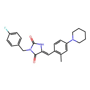 3-(4-fluorobenzyl)-5-(2-methyl-4-piperidin-1-ylbenzylidene)imidazolidine-2,4-dione structure