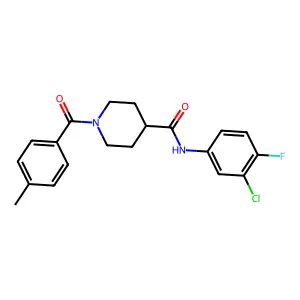 N-(3-chloro-4-fluorophenyl)-1-(4-methylbenzoyl)piperidine-4-carboxamide structure