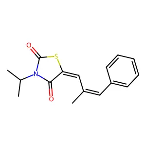 (5E)-5-[(E)-2-methyl-3-phenylprop-2-enylidene]-3-propan-2-yl-1,3-thiazolidine-2,4-dione structure
