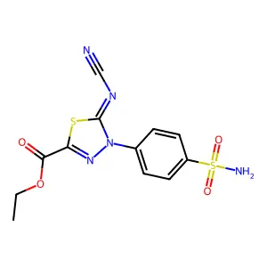 Ethyl 5-cyanoimino-4-(4-sulfamoylphenyl)-1,3,4-thiadiazole-2-carboxylate structure