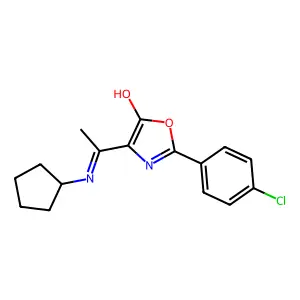 2-(4-chlorophenyl)-4-[1-(cyclopentylamino)ethylidene]-1,3-oxazol-5(4H)-one structure