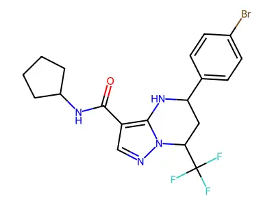 5-(4-bromophenyl)-N-cyclopentyl-7-(trifluoromethyl)-4,5,6,7-tetrahydropyrazolo[1,5-a]pyrimidine-3-carboxamide structure