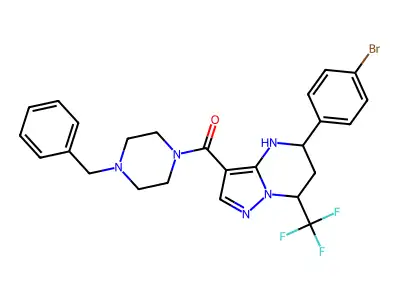 (4-benzylpiperazin-1-yl)[5-(4-bromophenyl)-7-(trifluoromethyl)-4,5,6,7-tetrahydropyrazolo[1,5-a]pyrimidin-3-yl]methanone structure