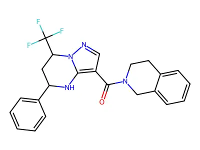3,4-dihydroisoquinolin-2(1H)-yl[5-phenyl-7-(trifluoromethyl)-4,5,6,7-tetrahydropyrazolo[1,5-a]pyrimidin-3-yl]methanone structure