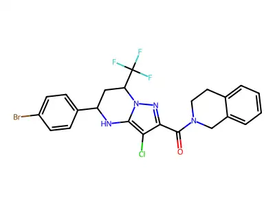 2-{[5-(4-bromophenyl)-3-chloro-7-(trifluoromethyl)-4,5,6,7-tetrahydropyrazolo[1,5-a]pyrimidin-2-yl]carbonyl}-1,2,3,4-tetrahydroisoquinoline structure