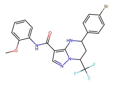 5-(4-bromophenyl)-N-(2-methoxyphenyl)-7-(trifluoromethyl)-4,5,6,7-tetrahydropyrazolo[1,5-a]pyrimidine-3-carboxamide structure