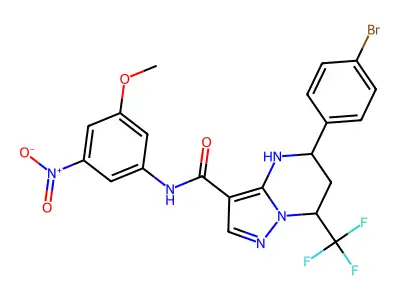 5-(4-bromophenyl)-N-(3-methoxy-5-nitrophenyl)-7-(trifluoromethyl)-4,5,6,7-tetrahydropyrazolo[1,5-a]pyrimidine-3-carboxamide structure