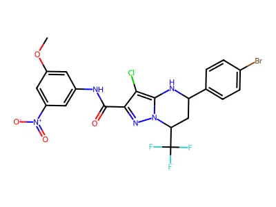 5-(4-bromophenyl)-3-chloro-N-(3-methoxy-5-nitrophenyl)-7-(trifluoromethyl)-4,5,6,7-tetrahydropyrazolo[1,5-a]pyrimidine-2-carboxamide structure