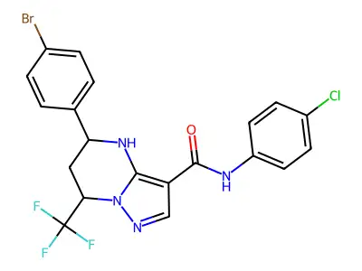 5-(4-bromophenyl)-N-(4-chlorophenyl)-7-(trifluoromethyl)-4,5,6,7-tetrahydropyrazolo[1,5-a]pyrimidine-3-carboxamide structure