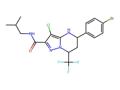 5-(4-bromophenyl)-3-chloro-N-isobutyl-7-(trifluoromethyl)-4,5,6,7-tetrahydropyrazolo[1,5-a]pyrimidine-2-carboxamide structure