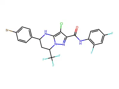 5-(4-bromophenyl)-3-chloro-N-(2,4-difluorophenyl)-7-(trifluoromethyl)-4,5,6,7-tetrahydropyrazolo[1,5-a]pyrimidine-2-carboxamide structure