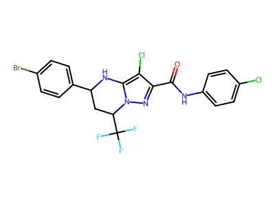 5-(4-bromophenyl)-3-chloro-N-(4-chlorophenyl)-7-(trifluoromethyl)-4,5,6,7-tetrahydropyrazolo[1,5-a]pyrimidine-2-carboxamide structure