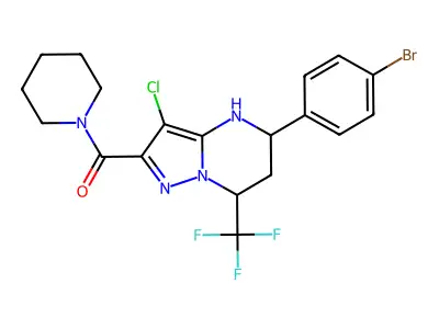 5-(4-bromophenyl)-3-chloro-2-(1-piperidinylcarbonyl)-7-(trifluoromethyl)-4,5,6,7-tetrahydropyrazolo[1,5-a]pyrimidine structure