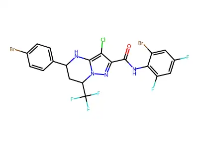 N-(2-bromo-4,6-difluorophenyl)-5-(4-bromophenyl)-3-chloro-7-(trifluoromethyl)-4,5,6,7-tetrahydropyrazolo[1,5-a]pyrimidine-2-carboxamide structure