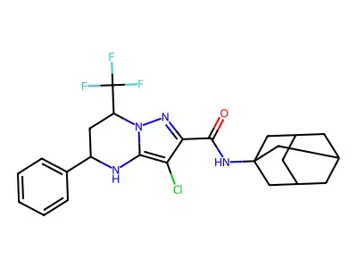 N-(1-adamantyl)-3-chloro-5-phenyl-7-(trifluoromethyl)-4,5,6,7-tetrahydropyrazolo[1,5-a]pyrimidine-2-carboxamide structure