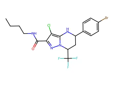 5-(4-bromophenyl)-N-butyl-3-chloro-7-(trifluoromethyl)-4,5,6,7-tetrahydropyrazolo[1,5-a]pyrimidine-2-carboxamide structure