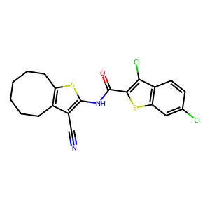 3,6-dichloro-N-(3-cyano-4,5,6,7,8,9-hexahydrocycloocta[b]thien-2-yl)-1-benzothiophene-2-carboxamide structure
