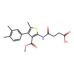 3-thiophenecarboxylic acid, 2-[(3-carboxy-1-oxopropyl)amino]-4-(3,4-dimethylphenyl)-5-methyl-, 3-methyl ester structure