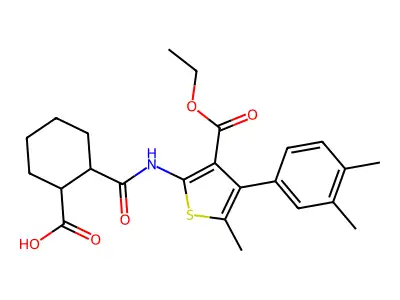 2-((4-(3,4-dimethylphenyl)-3-(ethoxycarbonyl)-5-methylthiophen-2-yl)carbamoyl)cyclohexanecarboxylic acid structure