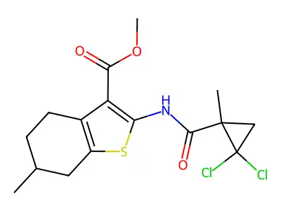 methyl 2-{[(2,2-dichloro-1-methylcyclopropyl)carbonyl]amino}-6-methyl-4,5,6,7-tetrahydro-1-benzothiophene-3-carboxylate structure