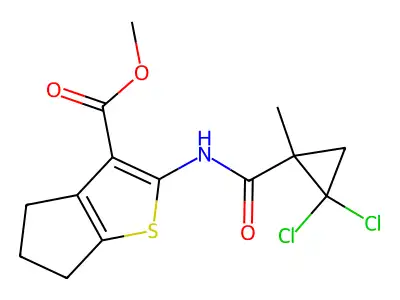 methyl 2-{[(2,2-dichloro-1-methylcyclopropyl)carbonyl]amino}-5,6-dihydro-4H-cyclopenta[b]thiophene-3-carboxylate structure