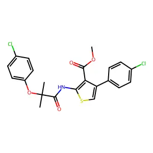 methyl 2-[[2-(4-chlorophenoxy)-2-methylpropanoyl]amino]-4-(4-chlorophenyl)thiophene-3-carboxylate structure