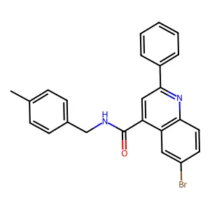 6-bromo-N-[(4-methylphenyl)methyl]-2-phenylquinoline-4-carboxamide structure