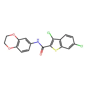 3,6-dichloro-N-(2,3-dihydro-1,4-benzodioxin-6-yl)-1-benzothiophene-2-carboxamide structure