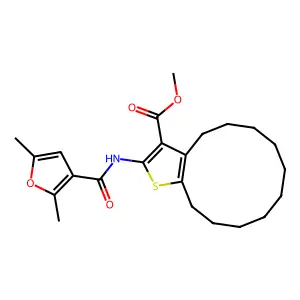 methyl 2-[(2,5-dimethylfuran-3-carbonyl)amino]-4,5,6,7,8,9,10,11,12,13-decahydrocyclododeca[b]thiophene-3-carboxylate structure