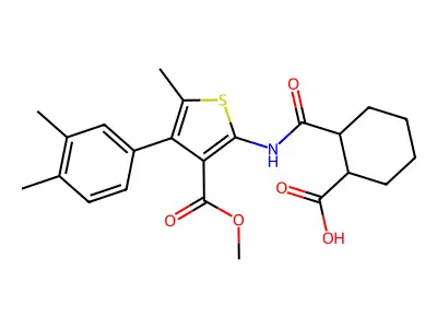 2-{[4-(3,4-dimethylphenyl)-3-(methoxycarbonyl)-5-methylthiophen-2-yl]carbamoyl}cyclohexanecarboxylic acid structure
