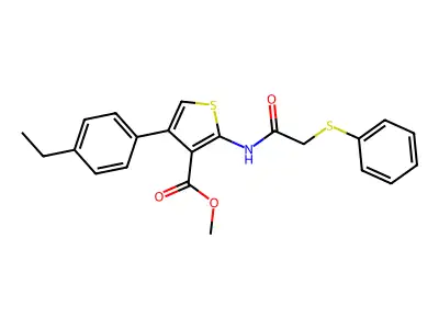 methyl 4-(4-ethylphenyl)-2-[(2-phenylsulfanylacetyl)amino]thiophene-3-carboxylate structure