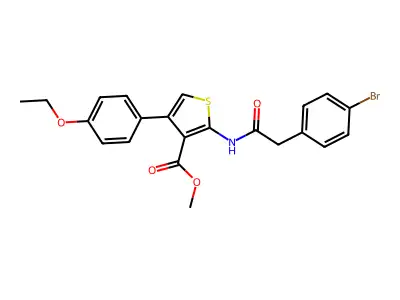 methyl 2-[[2-(4-bromophenyl)acetyl]amino]-4-(4-ethoxyphenyl)thiophene-3-carboxylate structure