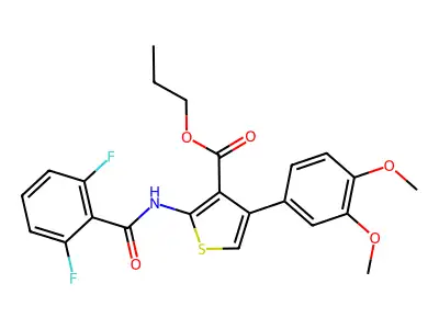 propyl 2-[(2,6-difluorobenzoyl)amino]-4-(3,4-dimethoxyphenyl)-3-thiophenecarboxylate structure