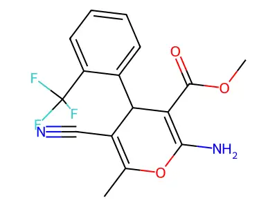 methyl 2-amino-5-cyano-6-methyl-4-[2-(trifluoromethyl)phenyl]-4H-pyran-3-carboxylate structure